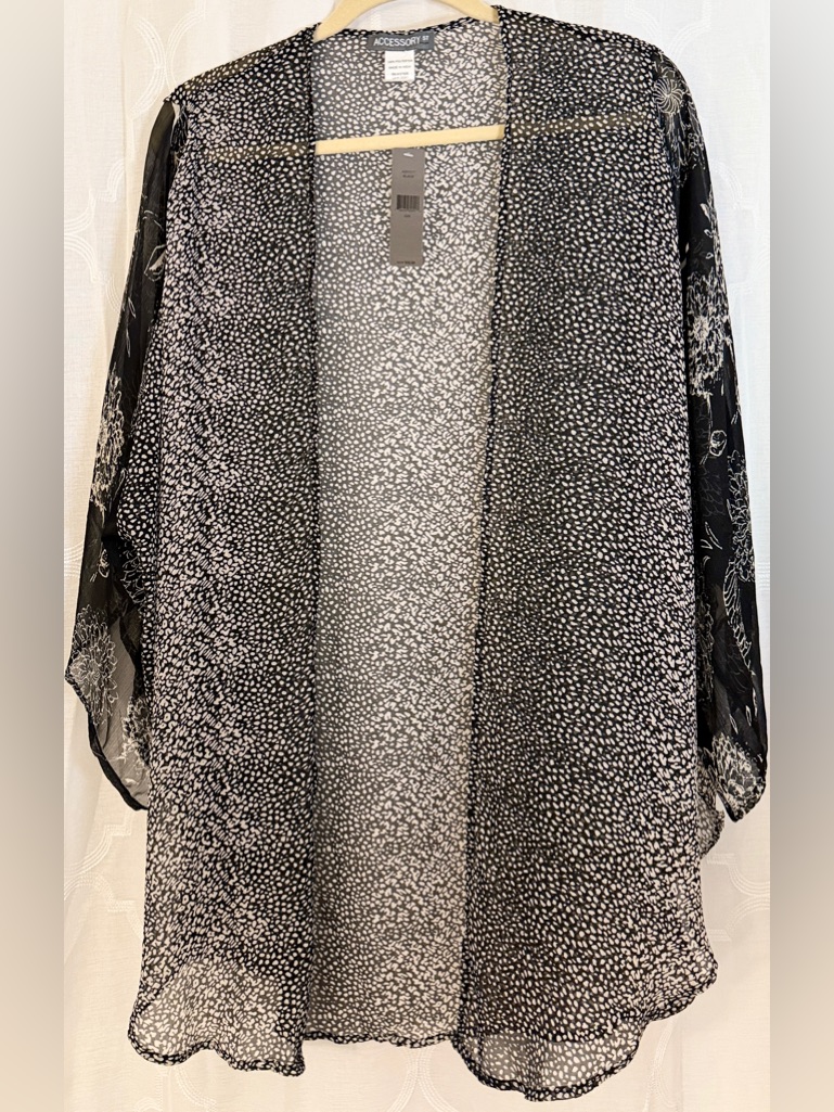 Accessory Street Black White Sheer Kimono Cardigan Nwt Lightweight Layering